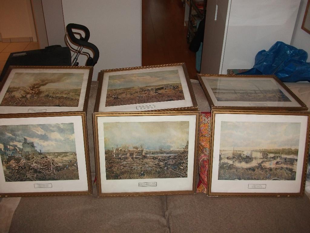 Schilderij Gravuren van de Eerste wereldoorlog in Nieuwpoort, Antiek en Kunst, Kunst | Schilderijen | Klassiek, Ophalen