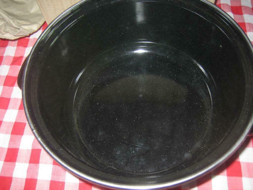 Vintage kookpot, laag model, in zwarte émail, Antiek en Kunst, Ophalen