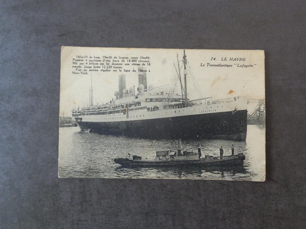 1 oude postkaart Transatlantic Lafayette in Le Havre, Verzamelen, Ophalen