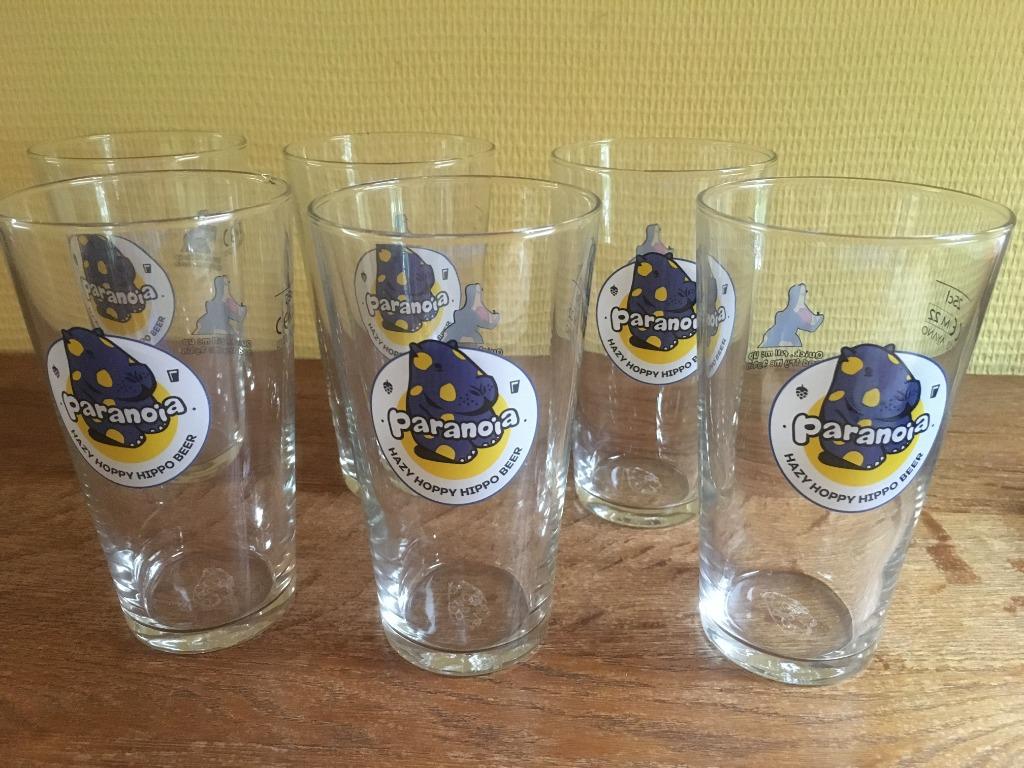 6 glazen Paranoia ; Hazy, Hoppy, Hippo beer, Ophalen of Verzenden, Nieuw, Glas of Glazen, Overige merken