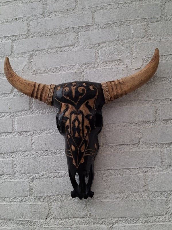 Wanddeco skull carving wood, Verzenden, Nieuw, Hout
