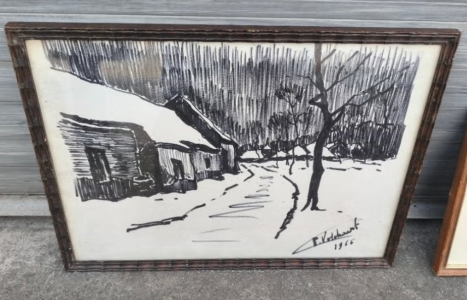 Dessin signe Piet volckaert, Antiquités & Art, Enlèvement ou Envoi, Dessin