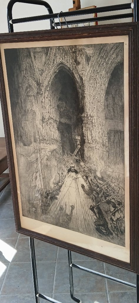 Ets.Jules de Bruycker.(1870-1945), Antiek en Kunst, Kunst | Etsen en Gravures, Ophalen, Ets, Ingelijst, 84 cm