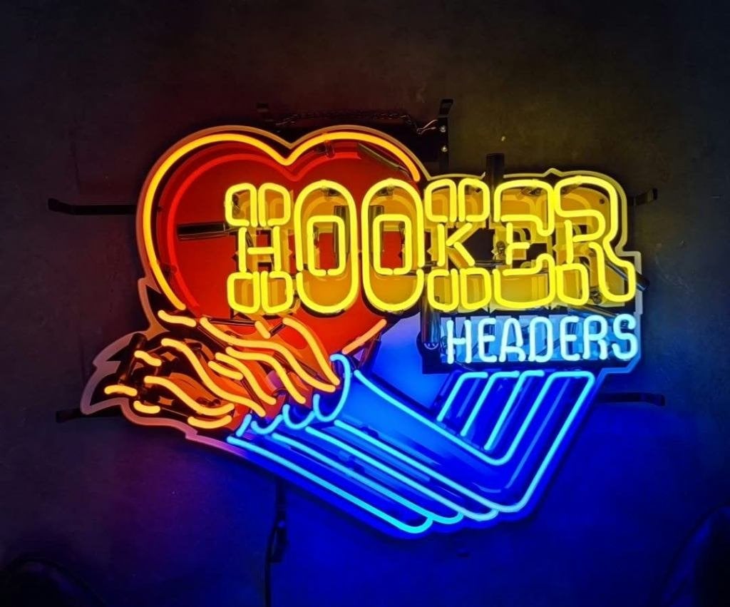 Hooker headers USA garage showroom reclame neon en andere, Verzamelen, Ophalen of Verzenden, Nieuw, Lichtbak of (neon) lamp