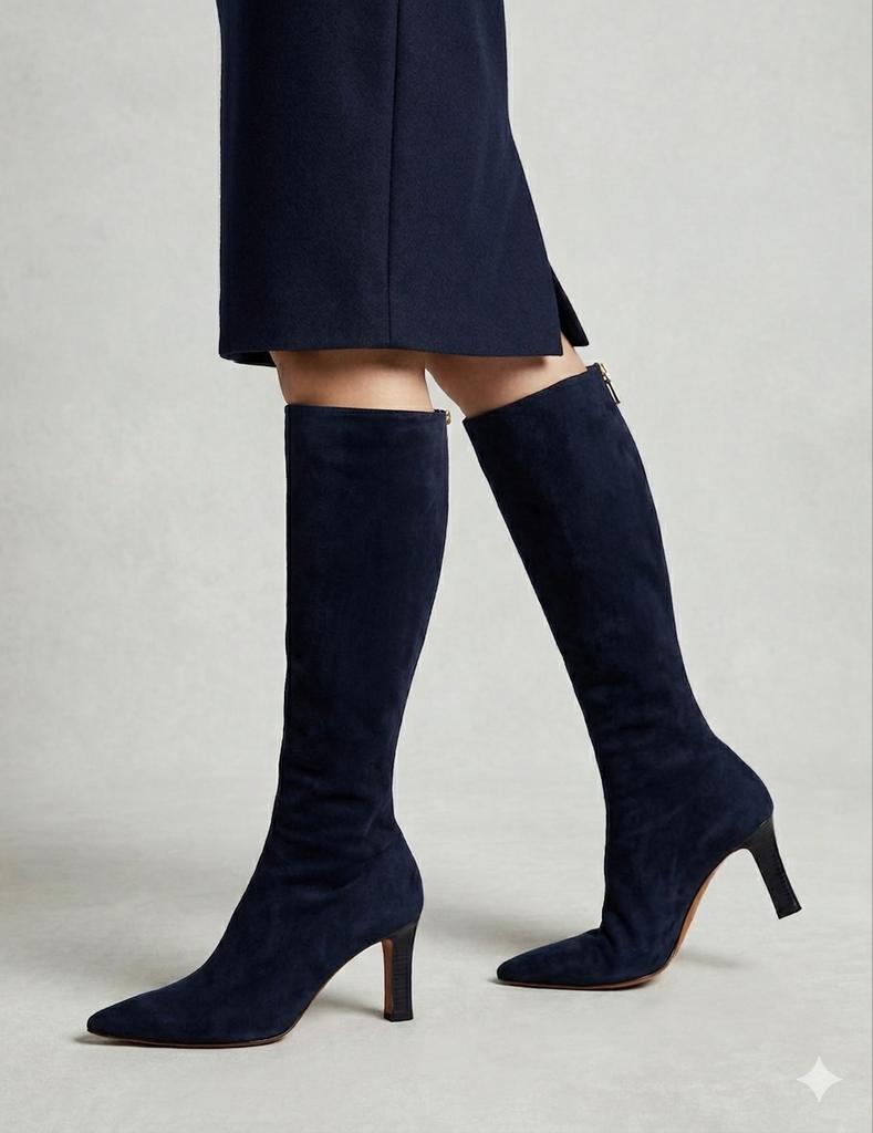 Bottes Manolo Blahnik daim bleu marine, Hoge laarzen, Blauw, Ophalen of Verzenden, Zo goed als nieuw