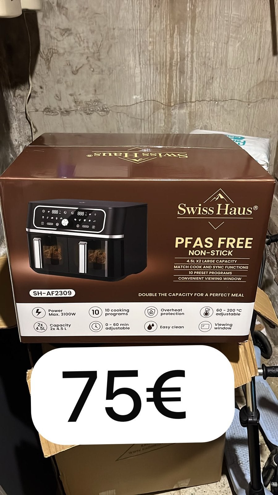 Air fryer double 9l 2500w, Enlèvement, Neuf, Friteuse à air XXL, 1500 grammes ou plus