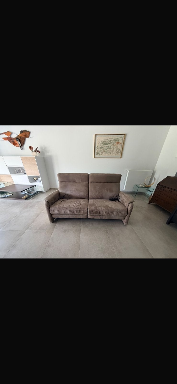Canapé 2 places relax électrique – tissu taupe – 206 cm, Enlèvement, Comme neuf
