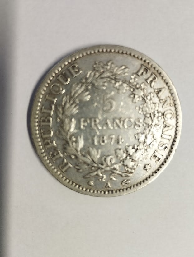 Oude munt , 5 francs uit 1874, Ophalen, Gebruikt