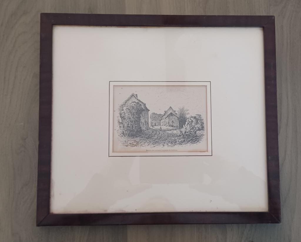 Gravure ancienne les remparts de Dalhem, Encadré, Enlèvement ou Envoi, Paysage, 9 cm