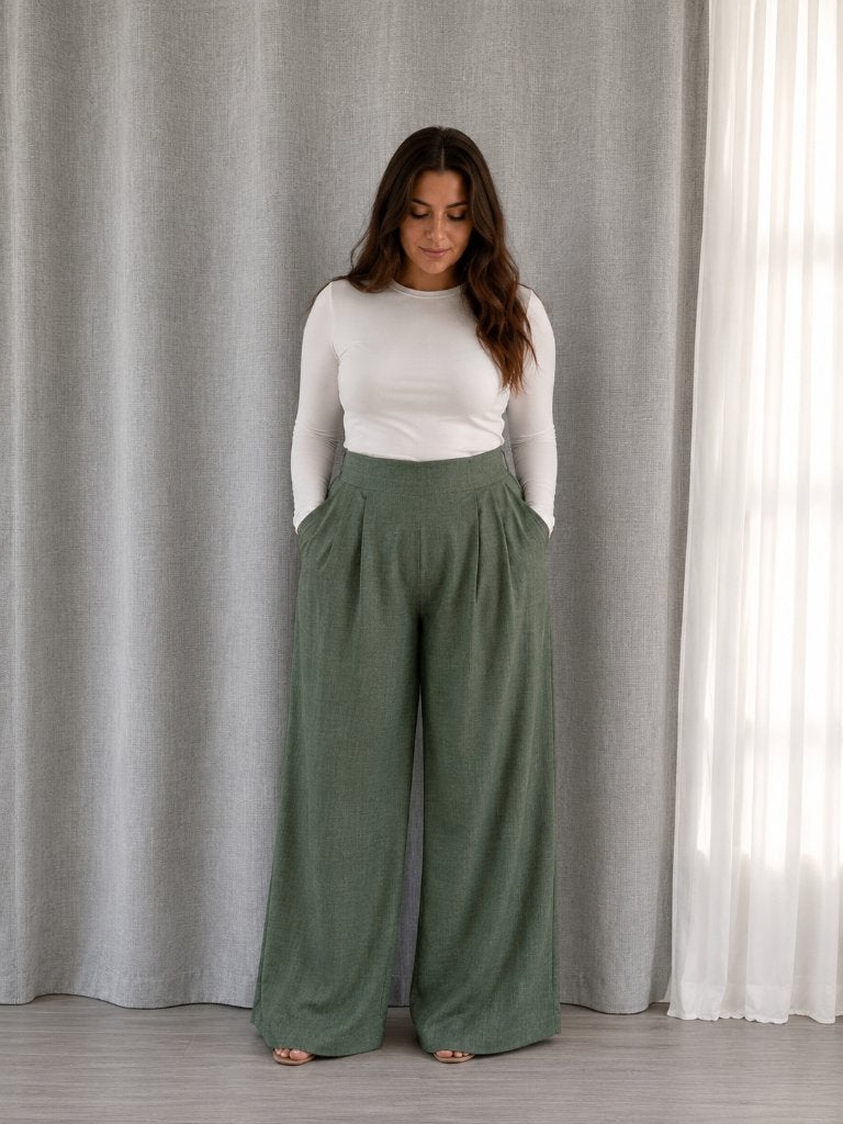 Linnen palazzo broek met hoge taille, Nieuw, Ophalen of Verzenden, Lang, Groen