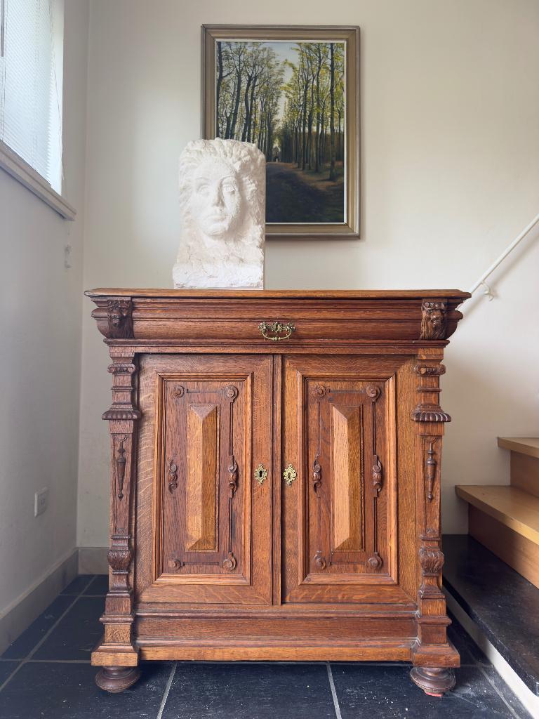 Antieke Vlaamse eikenhouten kast – late 19e eeuw, Antiek en Kunst, Ophalen