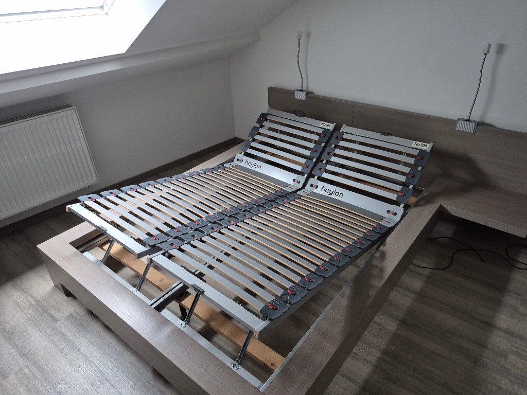 Lit double Heylen avec sommier retractable 140X200, Maison & Meubles, Beige, 140 cm, Enlèvement, Utilisé