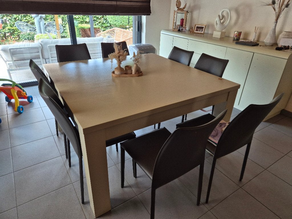 Tafel en stoelen, Huis en Inrichting, Ophalen, 150 tot 200 cm, Vierkant, Zo goed als nieuw