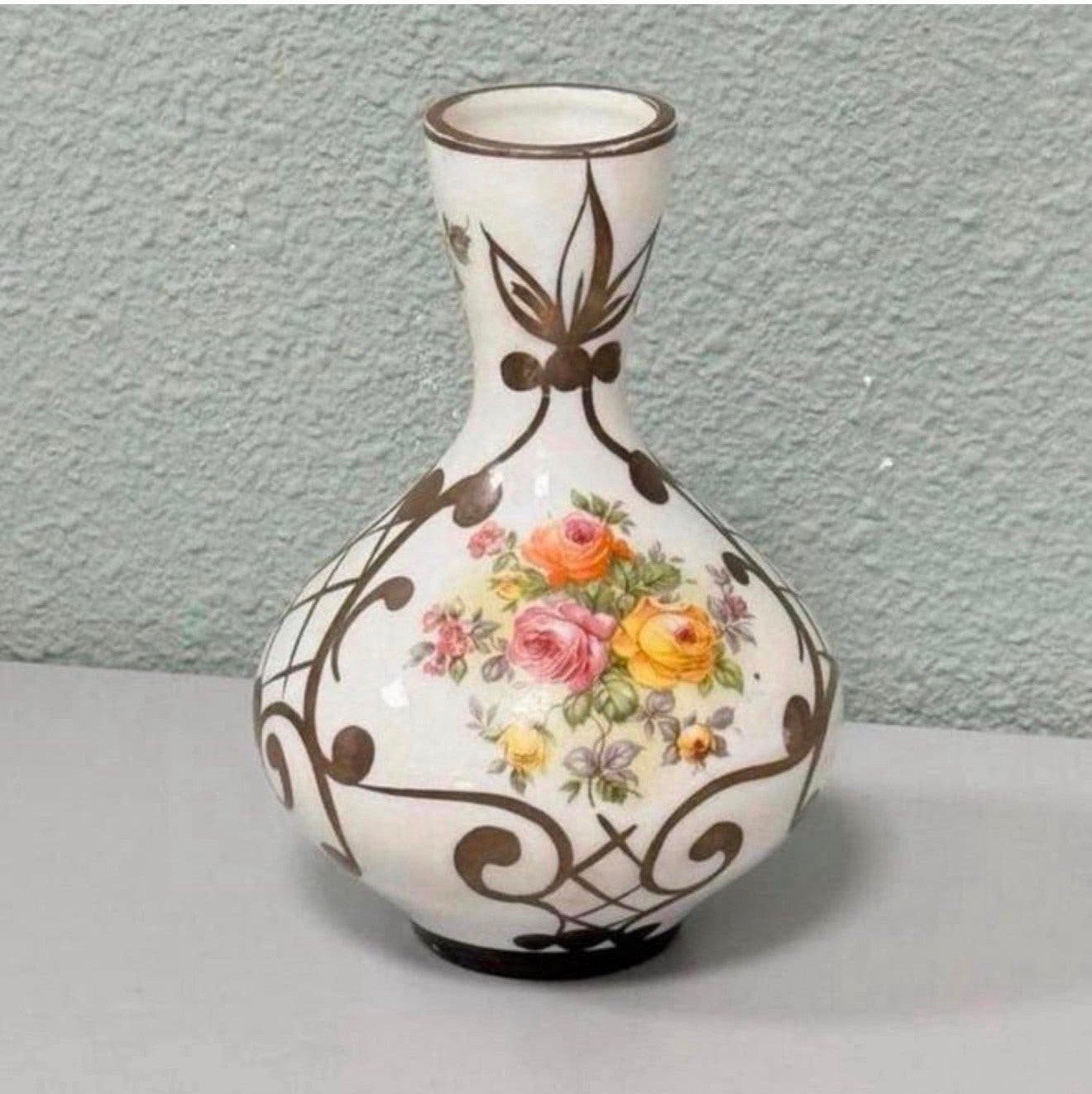 Vintage Miniatuur Bud Vaas met Rose design antiek Artlyns, Antiek en Kunst, Ophalen of Verzenden