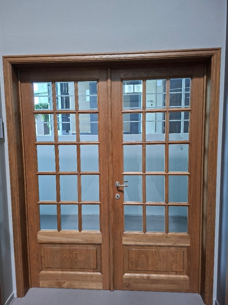 Dubbele deur in massief eik met glas, Doe-het-zelf en Bouw, Ophalen, Nieuw, Glas, Binnendeur