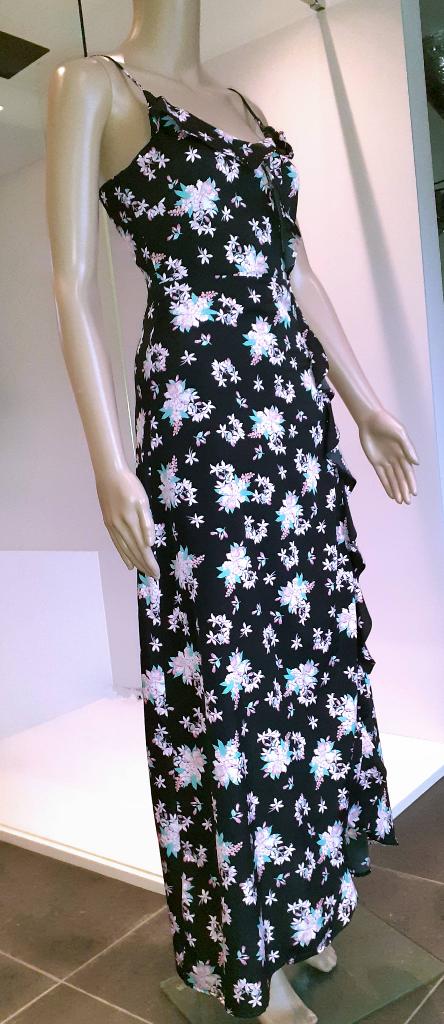 Lange jurk zwart met roze bloemen en split Tally Weijl XS, Kleding | Dames, Jurken, Zwart, Nieuw, Ophalen of Verzenden, Maat 34 (XS) of kleiner