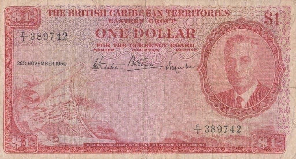 1 dollar uit 1950 van de Britse Caribische, Postzegels en Munten, Bankbiljetten | Amerika, Los biljet, Midden-Amerika, Ophalen of Verzenden