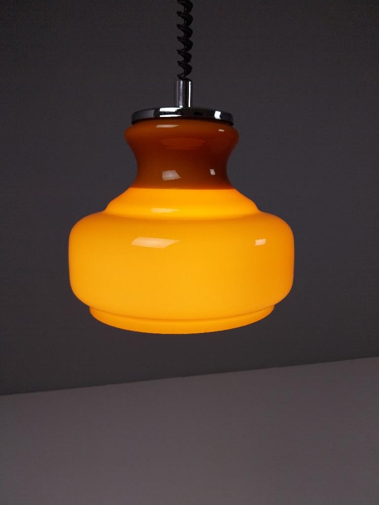 Vintage Geel-Oranje Opaline Hanglamp, Jaren 70, Ophalen of Verzenden, Gebruikt, Glas, Vintage