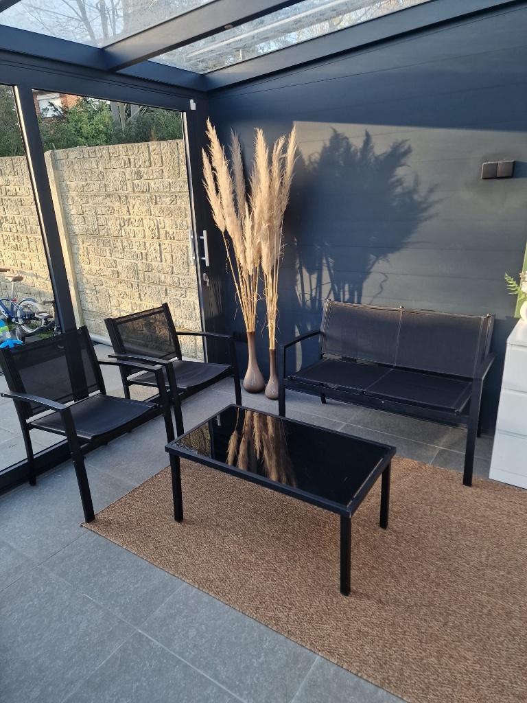 Moderne tuinset / loungeset – Zwart TOPSTAAT, Tuin en Terras, Tuinsets en Loungesets, Ophalen, 4 zitplaatsen, Aluminium, Zo goed als nieuw