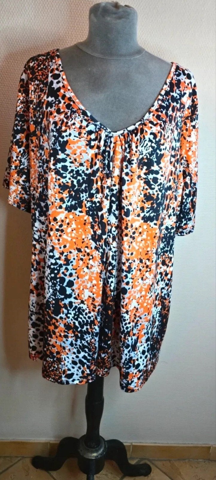 Blouse noir et orange fluide et légère taille 56/58, Kleding | Dames, Grote Maten, Ophalen of Verzenden, Oranje