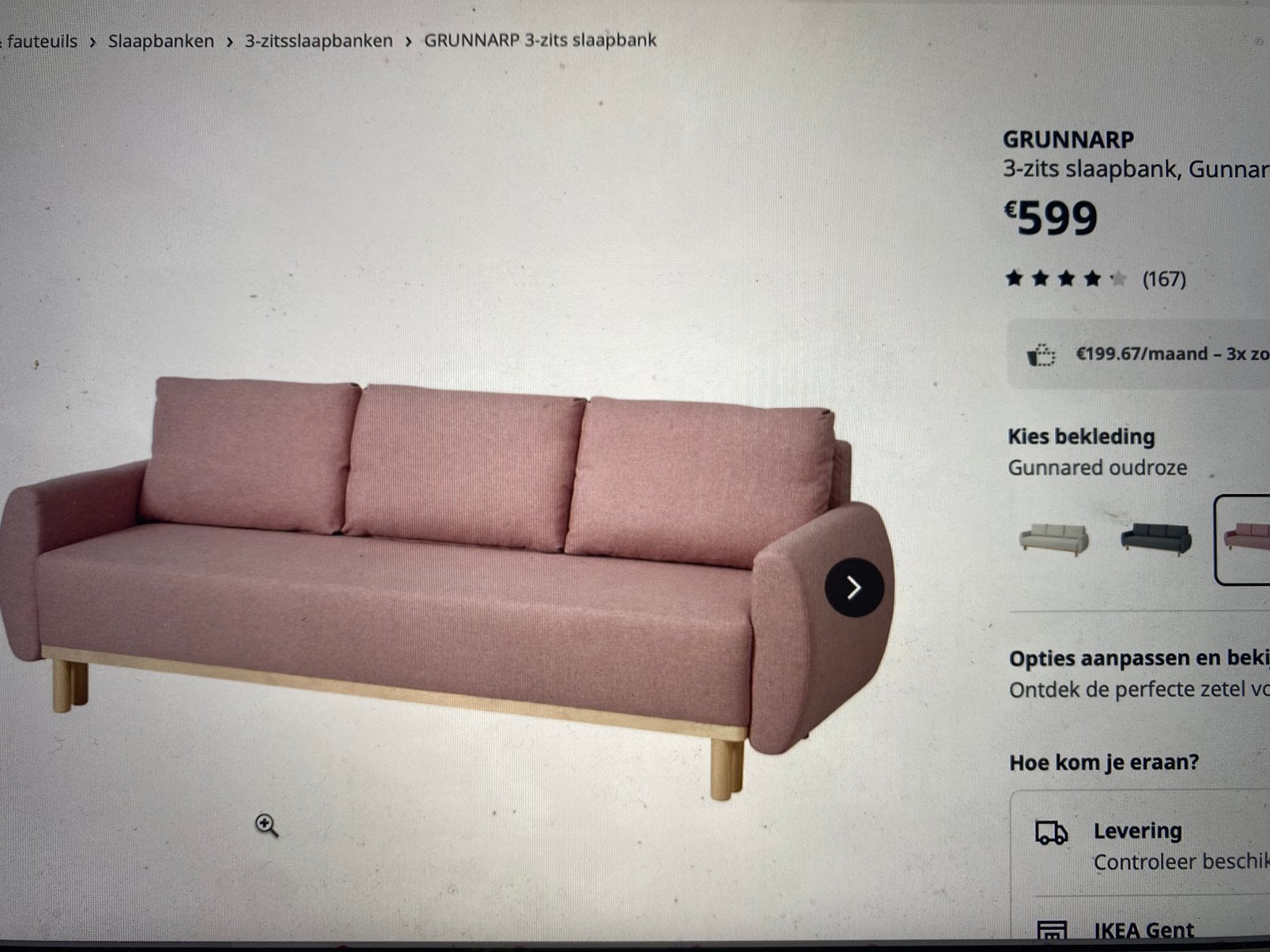 Grunnarp 3 zits slaapbank perfecte staat, Enlèvement, Comme neuf