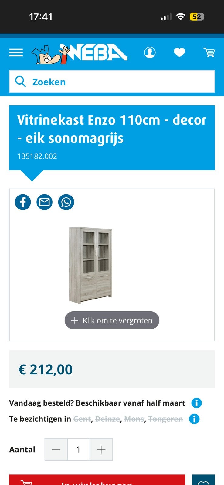 Vitrine kast, Huis en Inrichting, Ophalen, Zo goed als nieuw