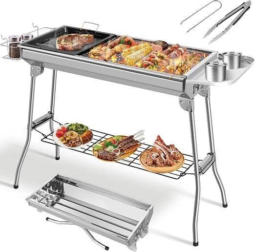 Draagbare opvouwbare houtskoolgrill XXL in roestvrij staal., Enlèvement ou Envoi, Neuf, Overige merken, Avec accessoires