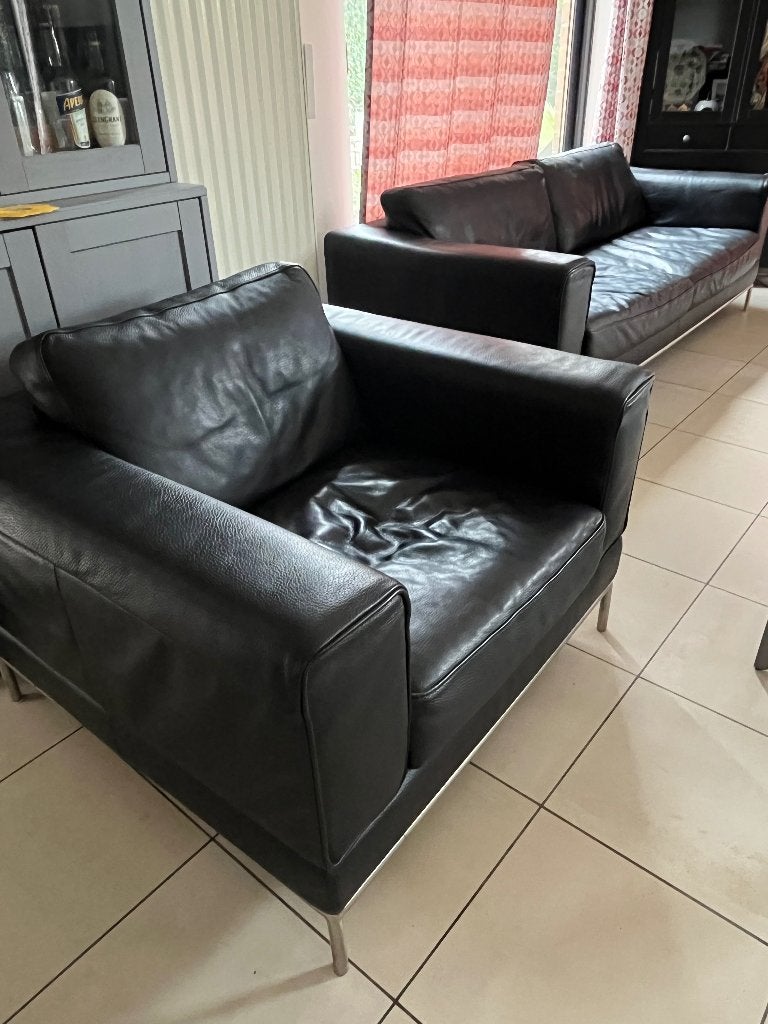 Salon en cuir noir, 75 à 100 cm, Banc droit, Enlèvement, Utilisé