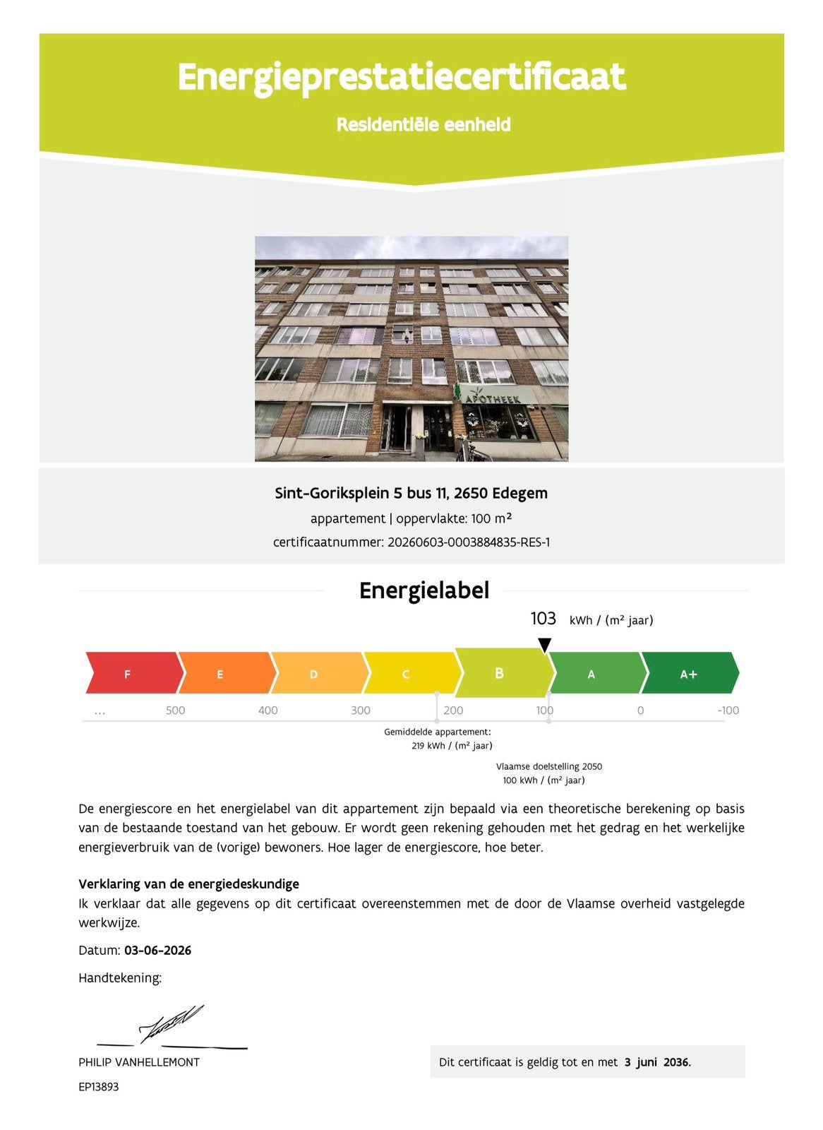 Appartement 3 slpk Edegem. (+ garage), 103 kWh/m²/an, Anvers (ville), Ventes sans courtier, Jusqu'à 200 m²