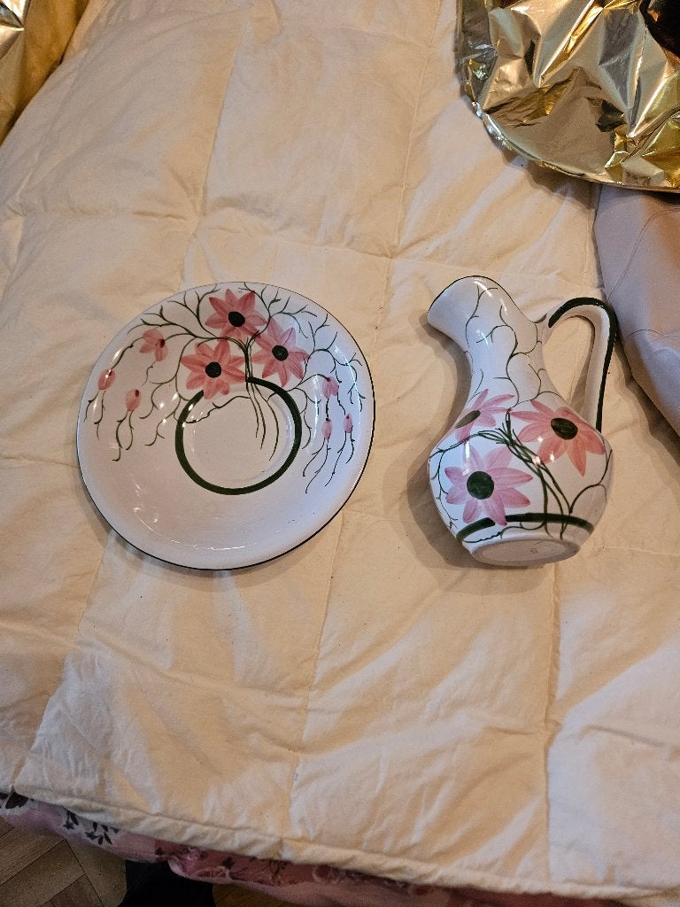 Handbeschilderde keramische karaf met schotel, Ophalen