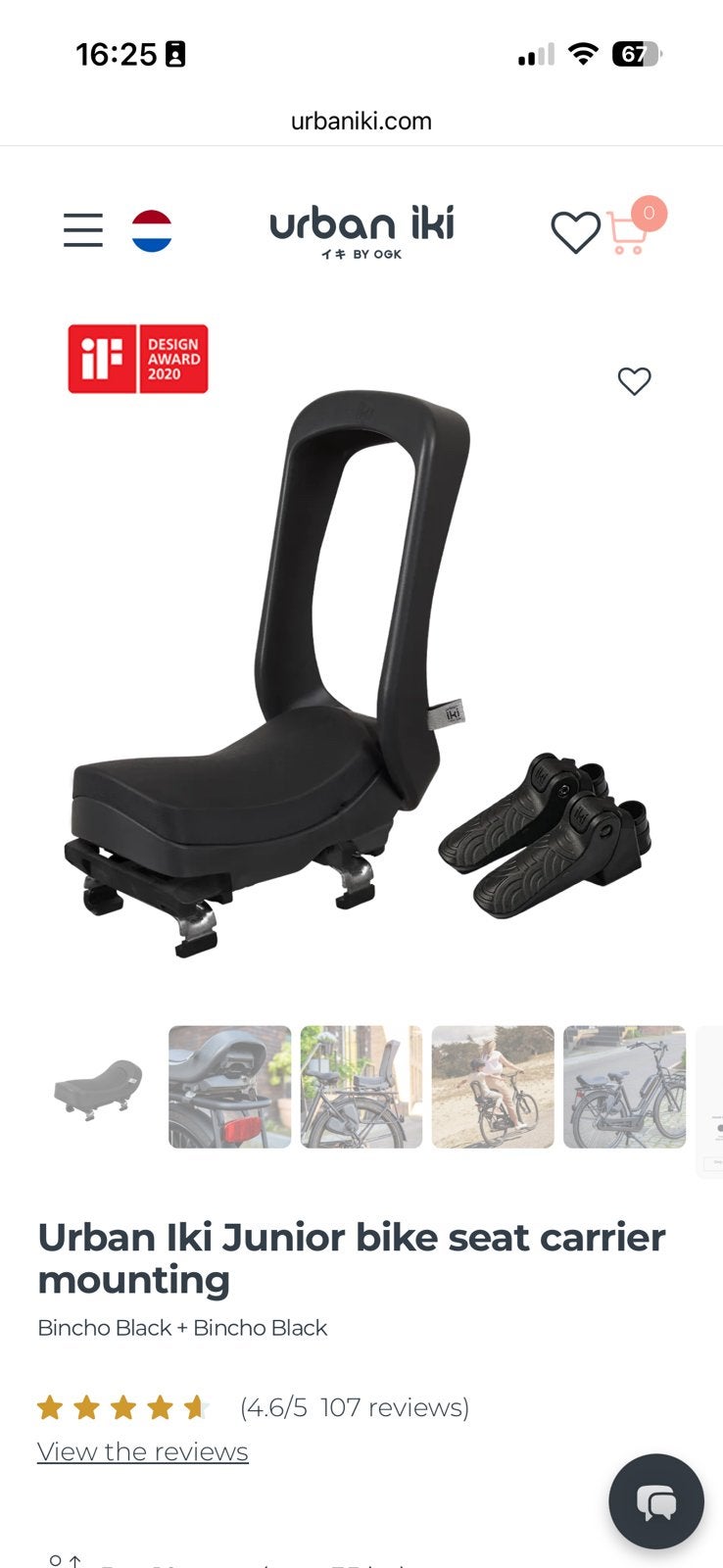 Urban Iki Junior, Fietsen en Brommers, Fietsaccessoires | Fietsstoeltjes, Ophalen, Gebruikt, 0 t/m 10 kg, Achterzitje