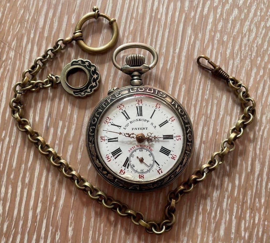 Montre LOUIS ROSKOPF véritablr montre chemin de fer + chaine, Enlèvement