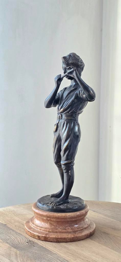 Sculpture bronze signée Lancini – joueur de flûte, Enlèvement