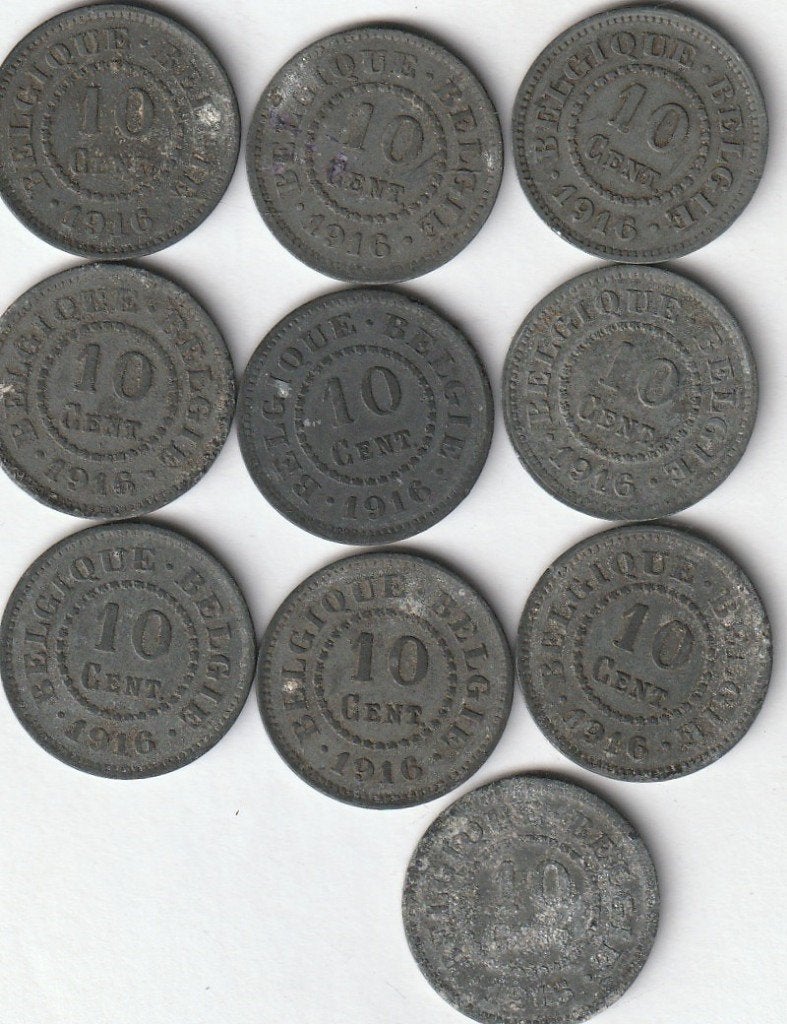10 munten van 10 centiem type Duitse bezetting, Postzegels en Munten, Verzenden, Overig, Losse munt