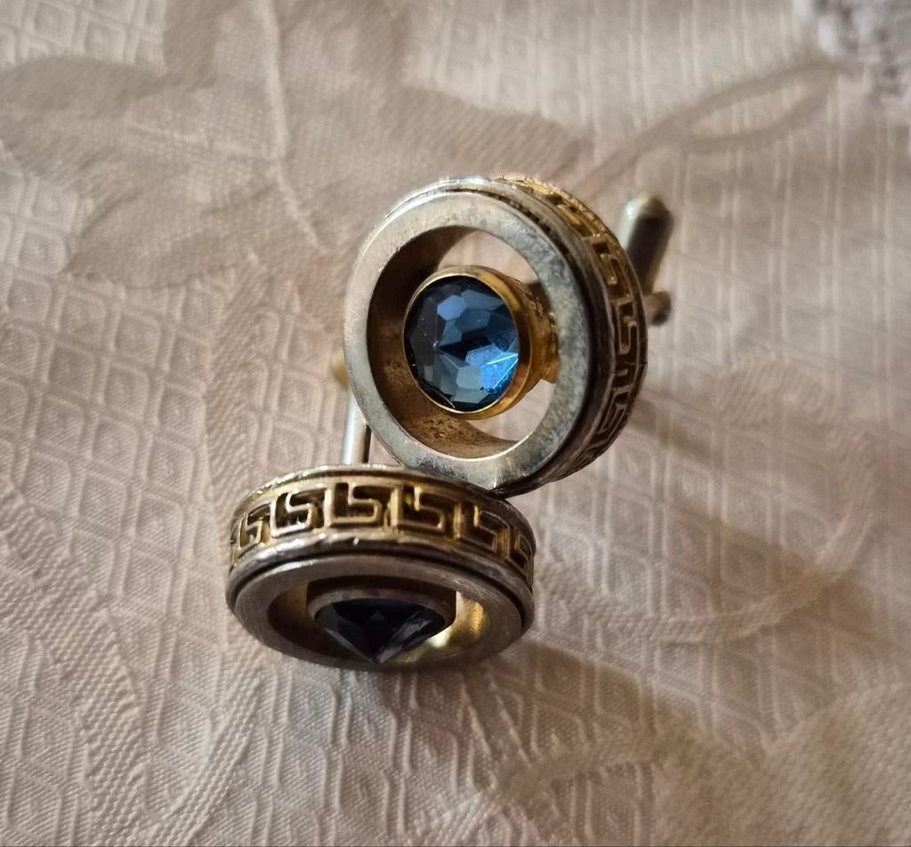Ronde vintages manchette knopen, Ophalen, Blauw, Overige materialen