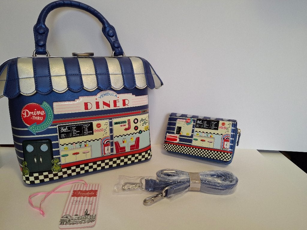 Handtas Vendula London Diner Grab Bag - blauw zilver, Handtassen en Accessoires, Ophalen, Nieuw, Blauw, Handtas