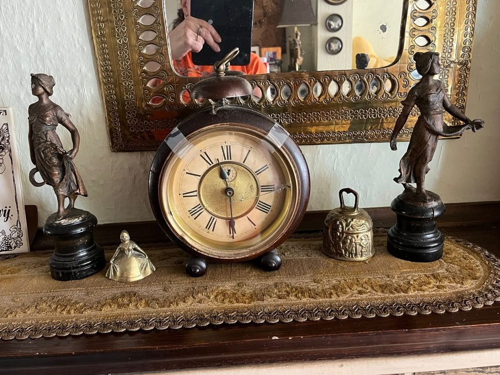 antiek set bronzen beeldjes: de zaaier en de maaier, Antiek en Kunst, Curiosa en Brocante, Ophalen