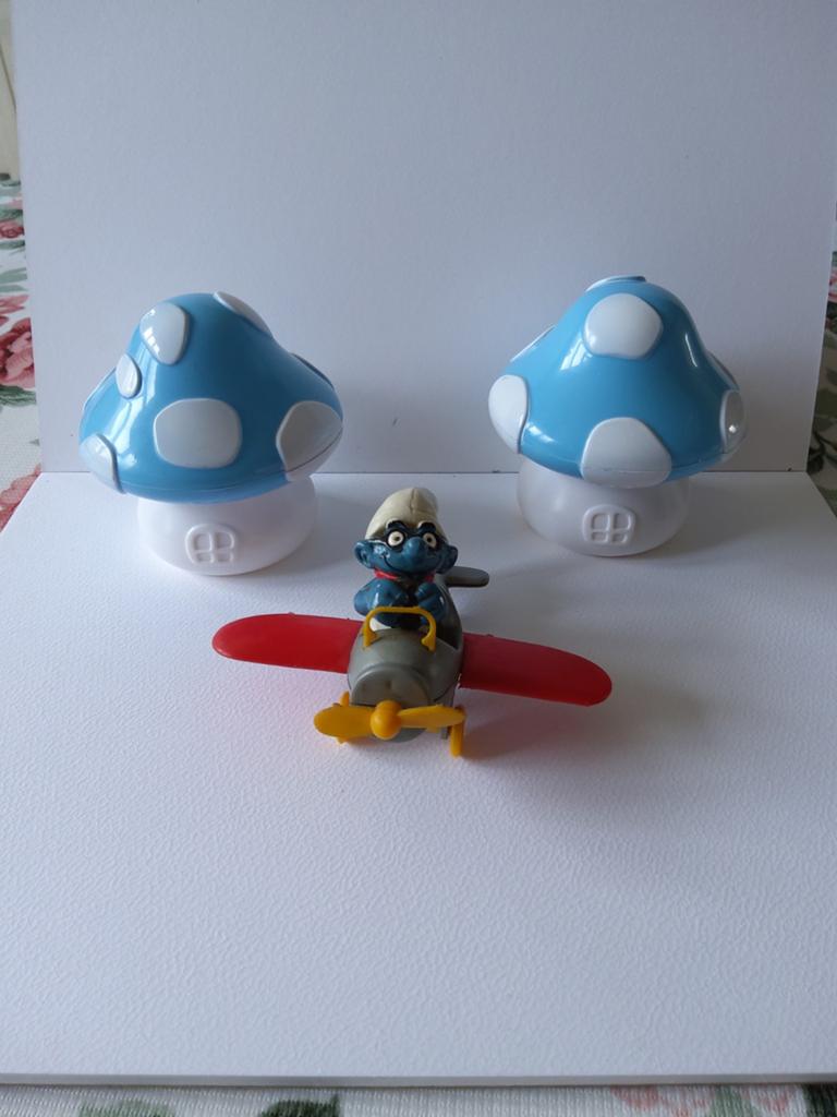 Supersmurf in een vliegtuig, Verzamelen, Smurfen, Ophalen of Verzenden, Gebruikt, Poppetje, Figuurtje of Knuffel