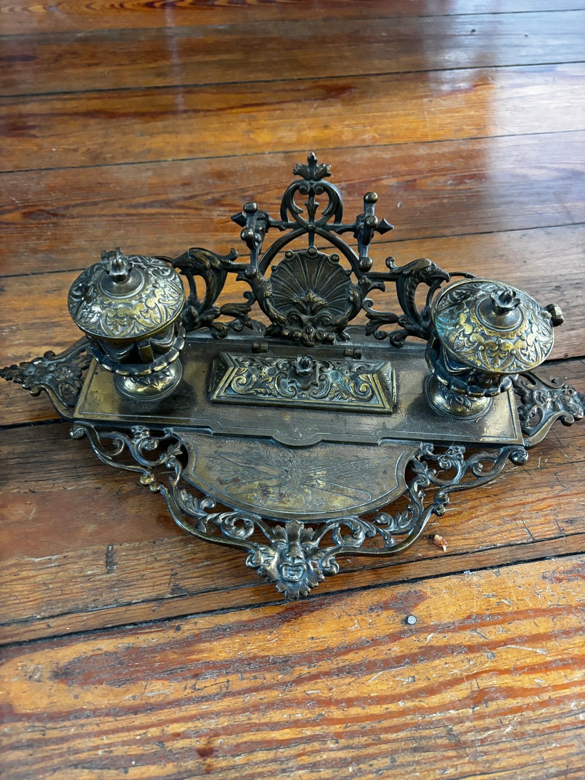 Double Encrier BRONZE Signé A. Crokaert Bruxelles, Enlèvement ou Envoi