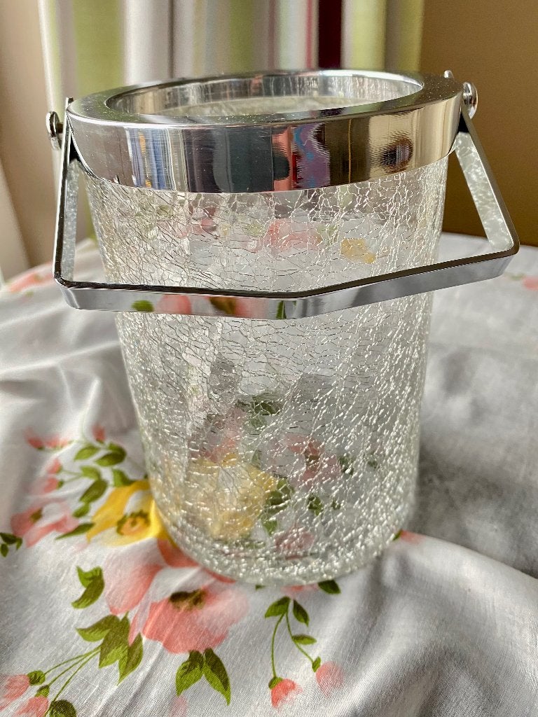 Vintage: Seau à glace en verre craquelé, Enlèvement ou Envoi
