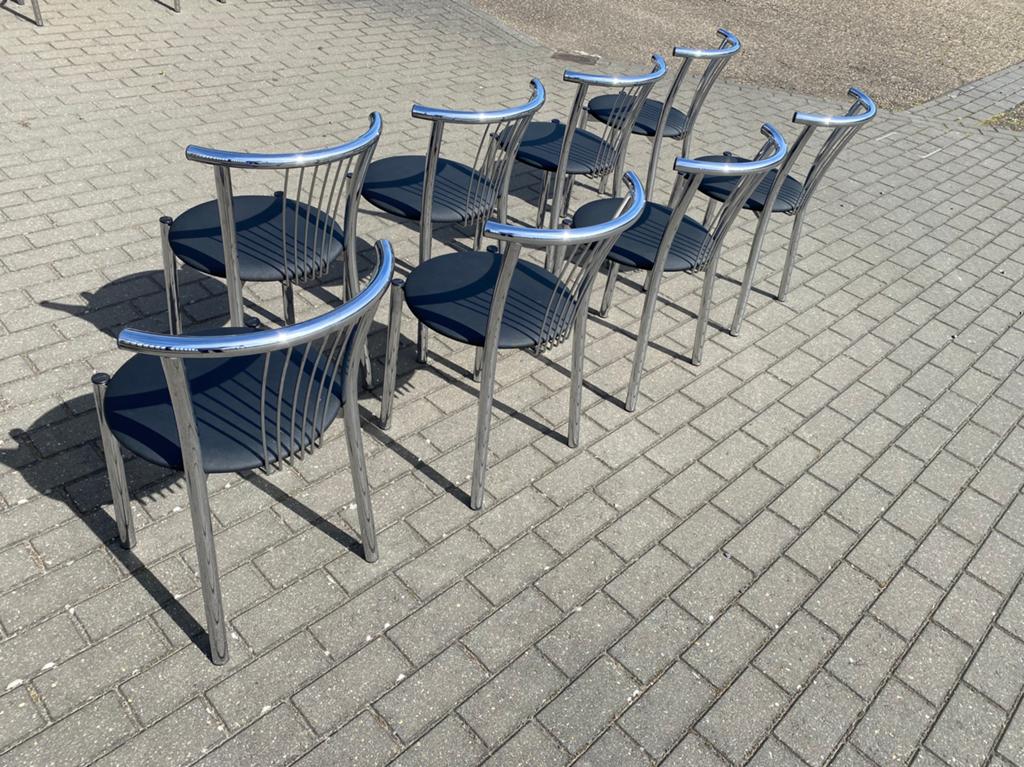 Set van 8 Calligaris design stoelen chroom & zwart, Huis en Inrichting, Stoelen, Zo goed als nieuw, Ophalen