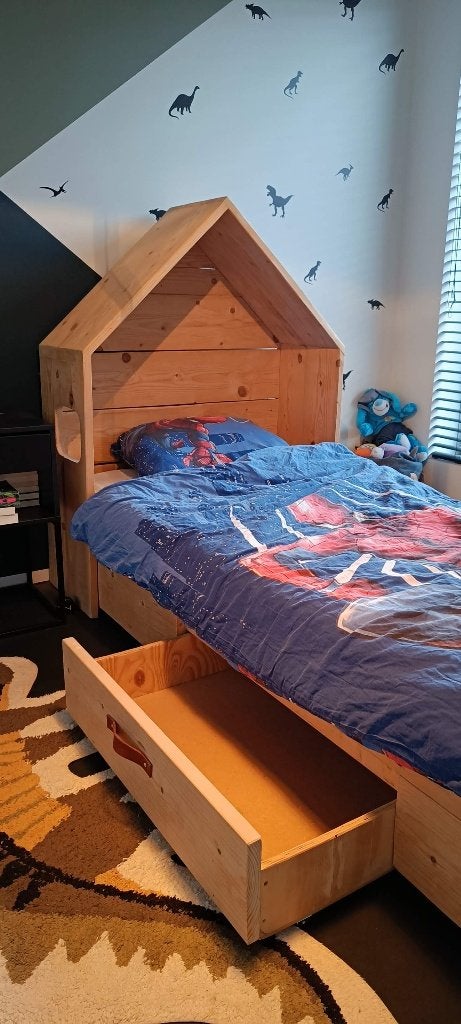 Houten kinderbed, Ophalen, Zo goed als nieuw, 180 cm of meer, 85 tot 100 cm