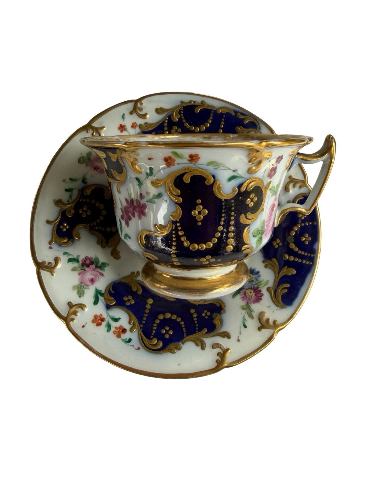 Tasse et sous-tasse Vieux Paris bleu cobalt et or XIXe, Enlèvement ou Envoi