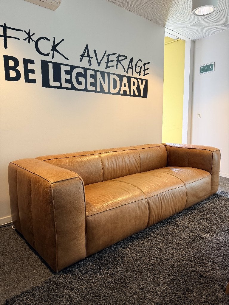 Stoere cognac lederen 3-Zit (Ravenna): karakter en patina, Ophalen, Gebruikt, 125 cm of meer, Vintage