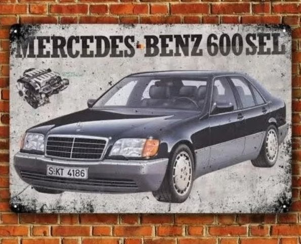 Vintage metalen bordje Mercedes Benz 600 SEL (30x20cm), Ophalen of Verzenden, Nieuw