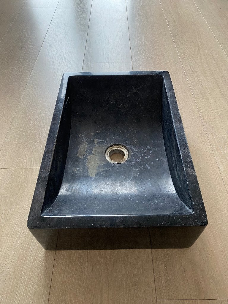 Zwarte natuurstenen opbouwwasbak, Huis en Inrichting, Ophalen, Minder dan 50 cm, Gebruikt, Minder dan 100 cm