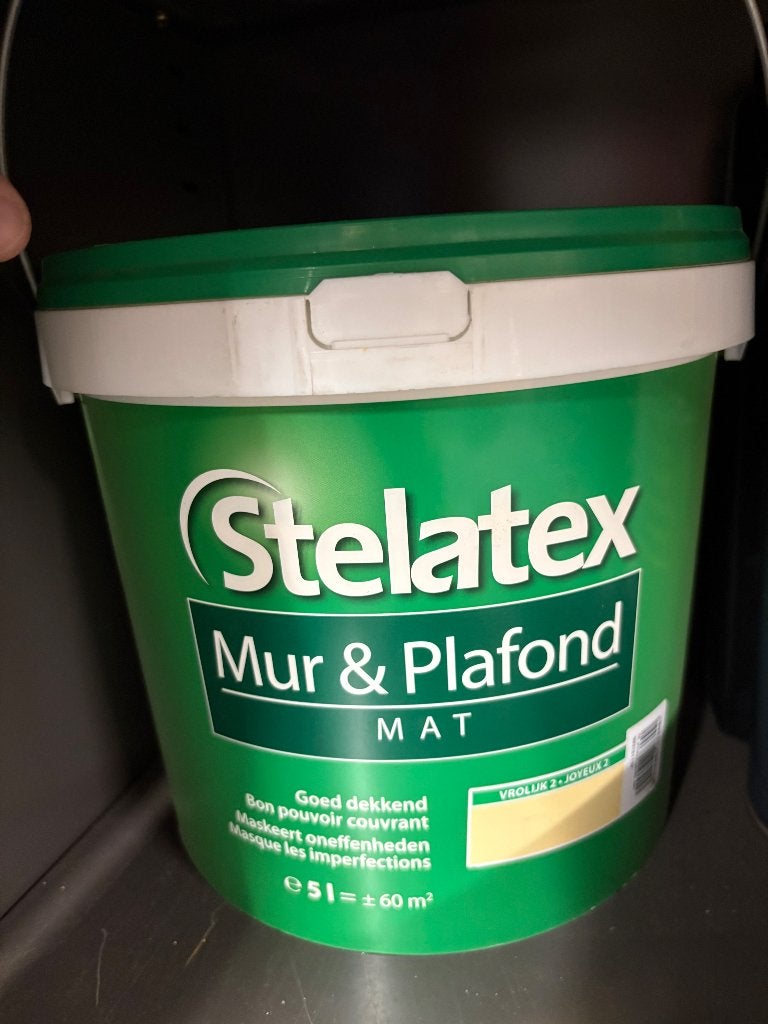 Pot nieuwe gele verf muur/plafond 60m2, Ophalen, 5 tot 10 liter, Geel, Nieuw