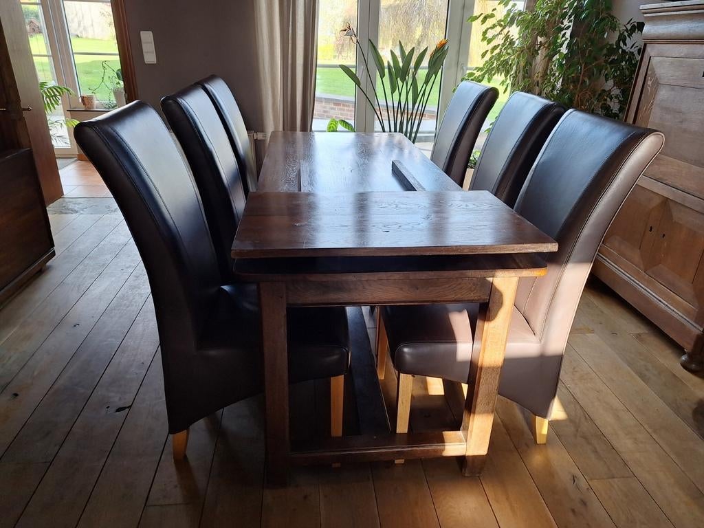 Table de ferme en  chêne et 6 chaises., Maison & Meubles, Enlèvement