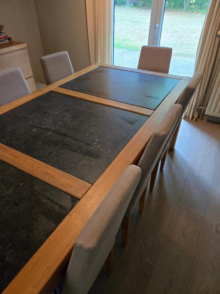 Table salle a manger avec pierre bleue, Ophalen, Gebruikt, Contemporain, 8 stoelen of meer