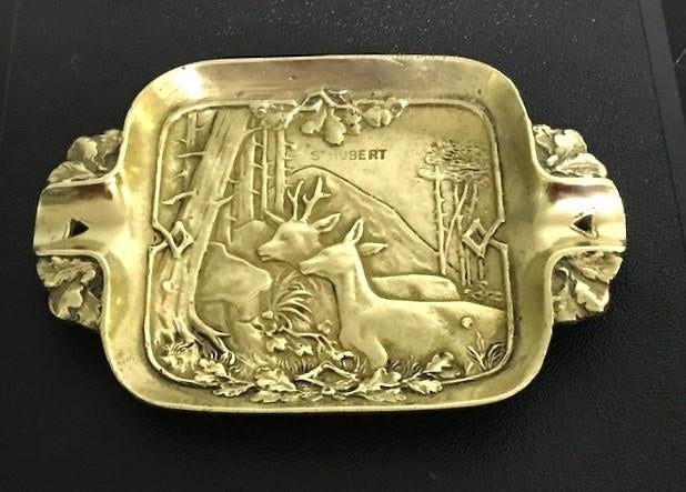 Asbak Brons Jacht St.Hubert Hert Ardennen Antiek😎💑🎁🤗⚡👌, Ophalen of Verzenden, Brons